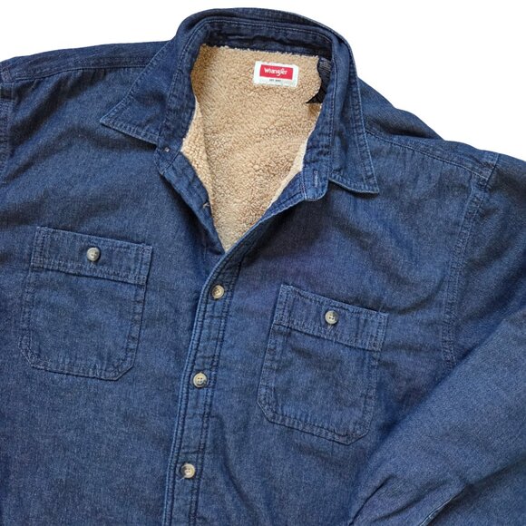 Wrangler Sherpa Lined Jacket Men's 2XL Faux Denim 100% Cotton Western Wear Chore - Picture 3 of 8